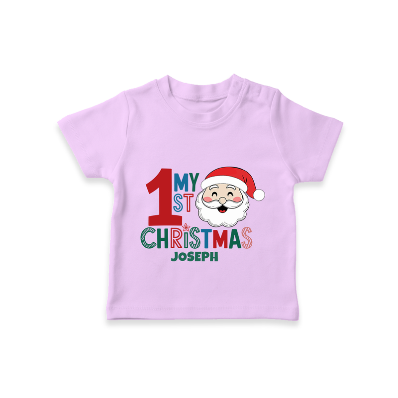 Celebrate 2024 Christmas With Our "My First Christmas" themed Customized T-Shirt With Name For Babies - LILAC - 0-5 Months Old (Chest 17")