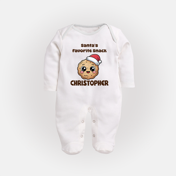 Santa's Favorite Snacks Sleep Suit / Full Sleeve BodySuit | Personalized Baby Christmas Outfit - WHITE - New Born (Chest 7.5")