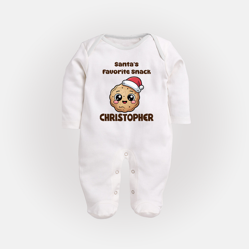 Santa's Favorite Snacks Sleep Suit / Full Sleeve BodySuit | Personalized Baby Christmas Outfit - WHITE - New Born (Chest 7.5")