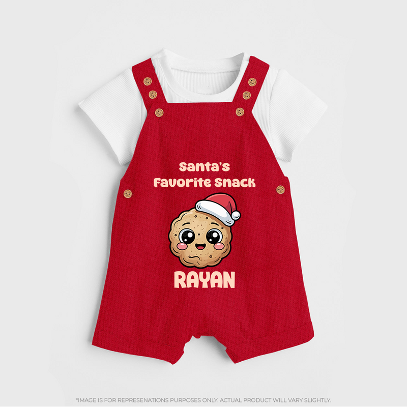 Santa's Favorite Snacks Dungaree Set | Personalized Baby Christmas Outfit - RED - 0 - 5 Months Old (Chest 18")