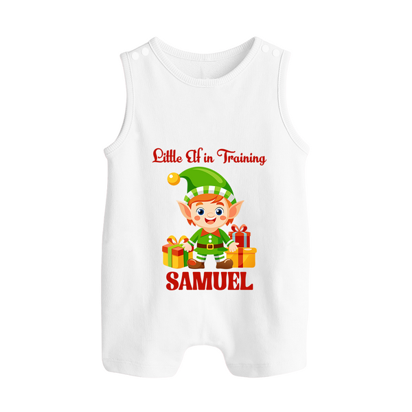 Little Elf in Training Romper Suit / Sleeveless Romper | Cute Holiday Baby Outfit - WHITE - 0 - 5 Months Old (Chest 18")