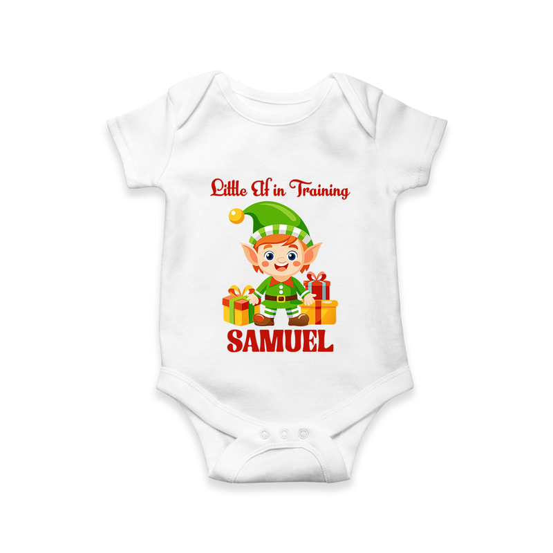 Little Elf in Training Romper | Cute Holiday Baby Outfit - WHITE - New Born (Chest 14")