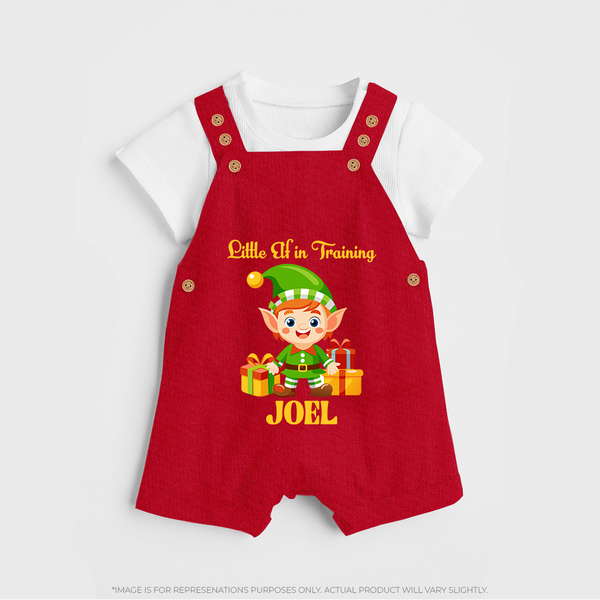 Little Elf in Training Dungaree Set | Cute Holiday Baby Outfit - RED - 0 - 5 Months Old (Chest 18")