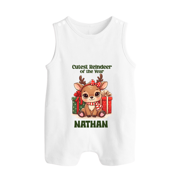 Cutest Reindeer of the Year Romper Suit / Sleeveless Romper | Personalized Christmas Baby Romper Suit / Sleeveless Romper - WHITE - 0 - 5 Months Old (Chest 18")