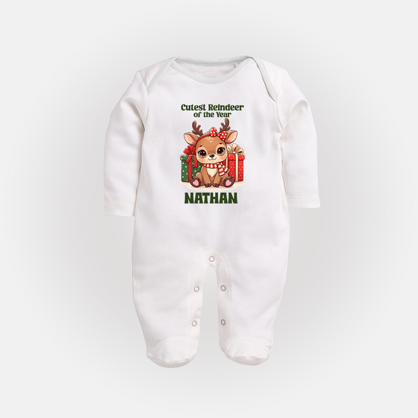 Cutest Reindeer of the Year Sleep Suit / Full Sleeve BodySuit | Personalized Christmas Baby Sleep Suit / Full Sleeve BodySuit - WHITE - New Born (Chest 7.5")