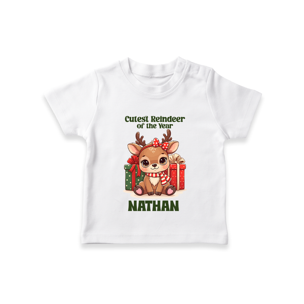 Cutest Reindeer of the Year T - Shirt | Personalized Christmas Baby T - Shirt - WHITE - 0-5 Months Old (Chest 17")