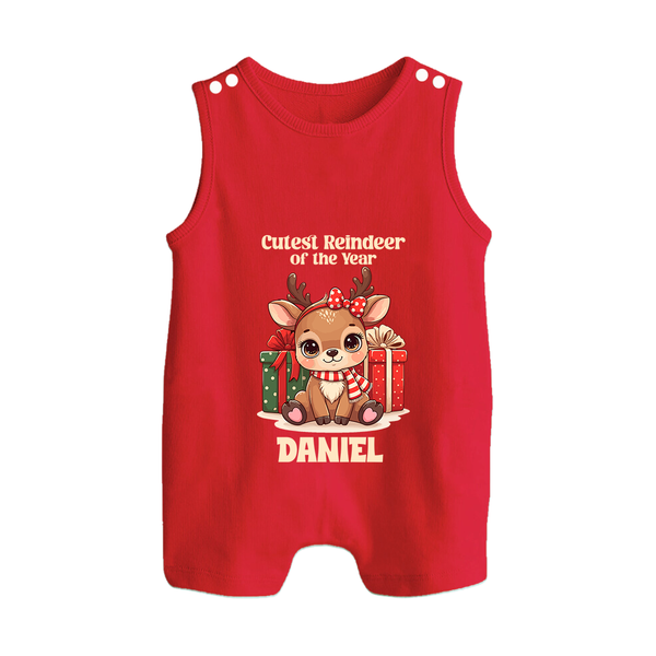 Cutest Reindeer of the Year Romper Suit / Sleeveless Romper | Personalized Christmas Baby Romper Suit / Sleeveless Romper - RED - 0 - 5 Months Old (Chest 18")