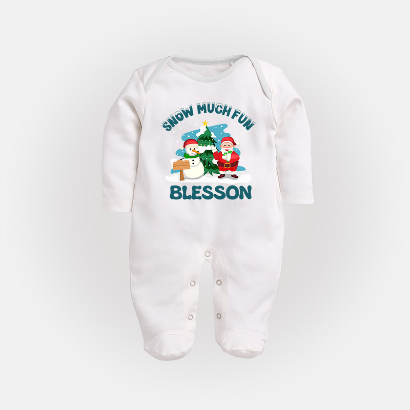 Snow Much Fun Sleep Suit / Full Sleeve BodySuit | Cozy Christmas Baby Outfit - WHITE - New Born (Chest 7.5")