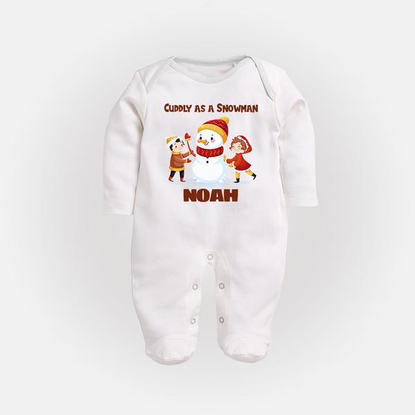 Cuddly as a Snowman Sleep Suit / Full Sleeve BodySuit | Adorable Holiday Baby Sleep Suit / Full Sleeve BodySuit - WHITE - New Born (Chest 7.5")