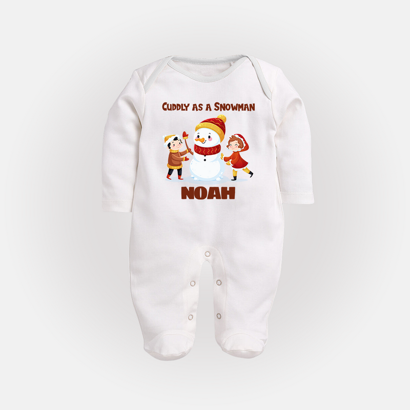 Cuddly as a Snowman Sleep Suit / Full Sleeve BodySuit | Adorable Holiday Baby Sleep Suit / Full Sleeve BodySuit - WHITE - New Born (Chest 7.5")