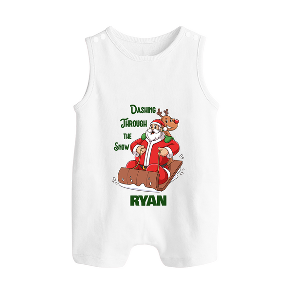 Dashing Through the Snow Romper Suit / Sleeveless Romper | Personalized Baby Christmas Outfit - WHITE - 0 - 5 Months Old (Chest 18")