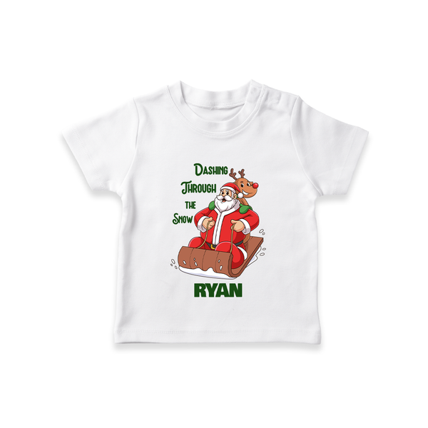 Dashing Through the Snow T - Shirt | Personalized Baby Christmas Outfit - WHITE - 0-5 Months Old (Chest 17")