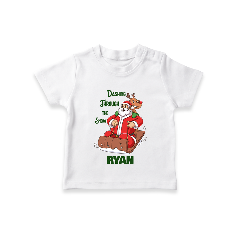 Dashing Through the Snow T - Shirt | Personalized Baby Christmas Outfit - WHITE - 0-5 Months Old (Chest 17")