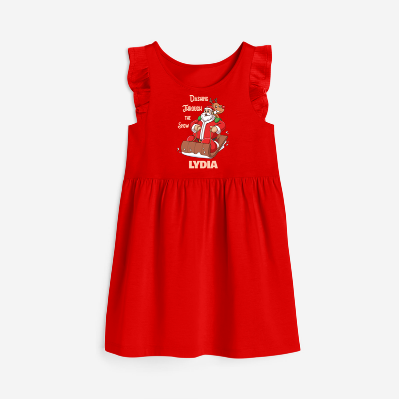 Dashing Through the Snow  Frock | Personalized  Christmas Outfit - RED - 1 - 2 Years Old (Chest 22" , Full Length 22")
