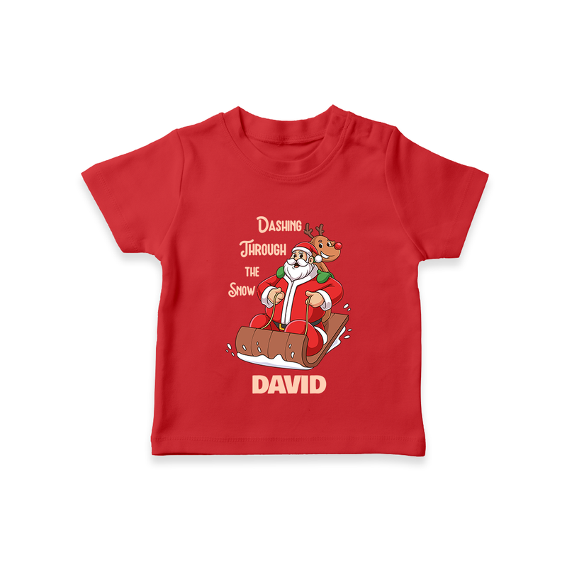 Dashing Through the Snow T - Shirt | Personalized Baby Christmas Outfit - RED - 0-5 Months Old (Chest 17")