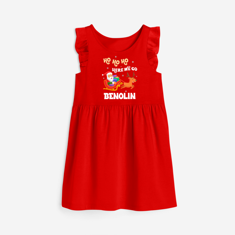 HO HO HO Here We Go  Frock | Fun Festive  Frock - RED - 1 - 2 Years Old (Chest 22" , Full Length 22")