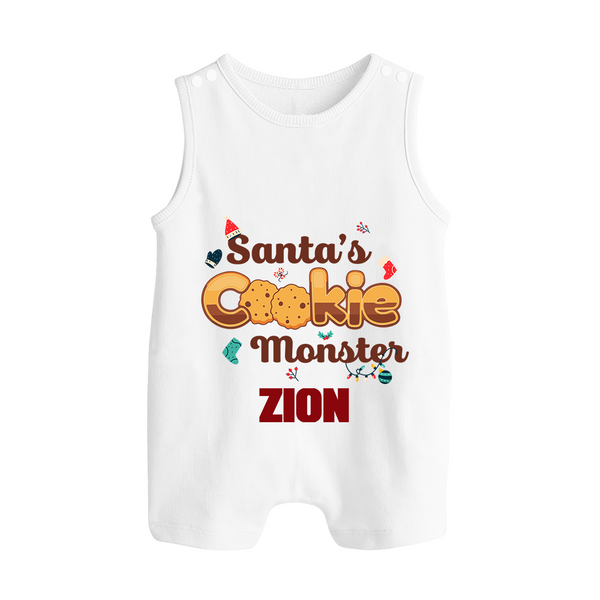 Santa's Cookie Monster Romper Suit / Sleeveless Romper | Personalized Baby Christmas Outfit - WHITE - 0 - 5 Months Old (Chest 18")