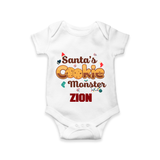 Santa's Cookie Monster Romper | Personalized Baby Christmas Outfit - WHITE - New Born (Chest 14")