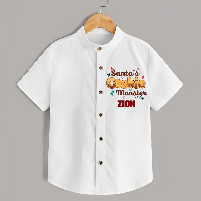 Santa's Cookie Monster Shirt | Personalized Baby Christmas Outfit - WHITE - 0 - 6 Months Old (Chest 23")