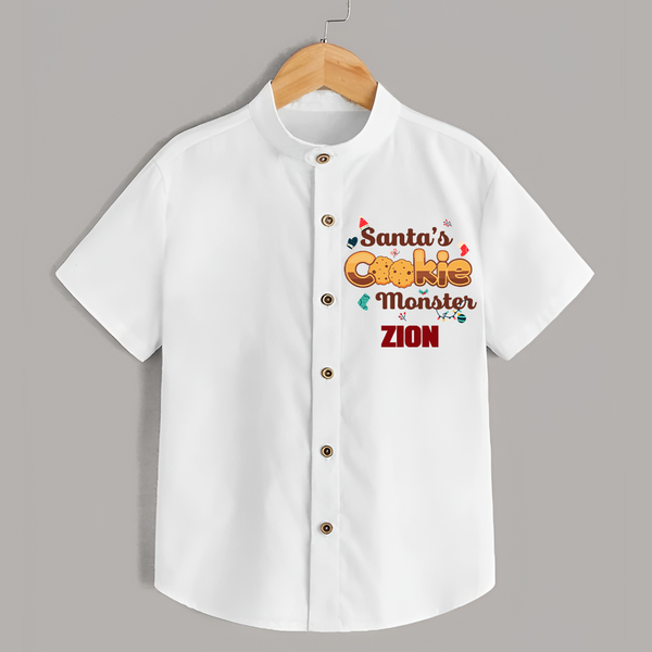 Santa's Cookie Monster Shirt | Personalized Baby Christmas Outfit - WHITE - 0 - 6 Months Old (Chest 23")