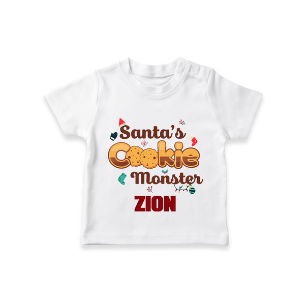 Santa's Cookie Monster T - Shirt | Personalized Baby Christmas Outfit - WHITE - 0-5 Months Old (Chest 17")