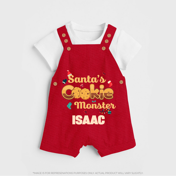 Santa's Cookie Monster Dungaree Set | Personalized Baby Christmas Outfit - RED - 0 - 5 Months Old (Chest 18")