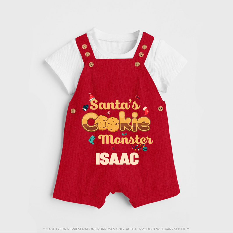 Santa's Cookie Monster Dungaree Set | Personalized Baby Christmas Outfit - RED - 0 - 5 Months Old (Chest 18")