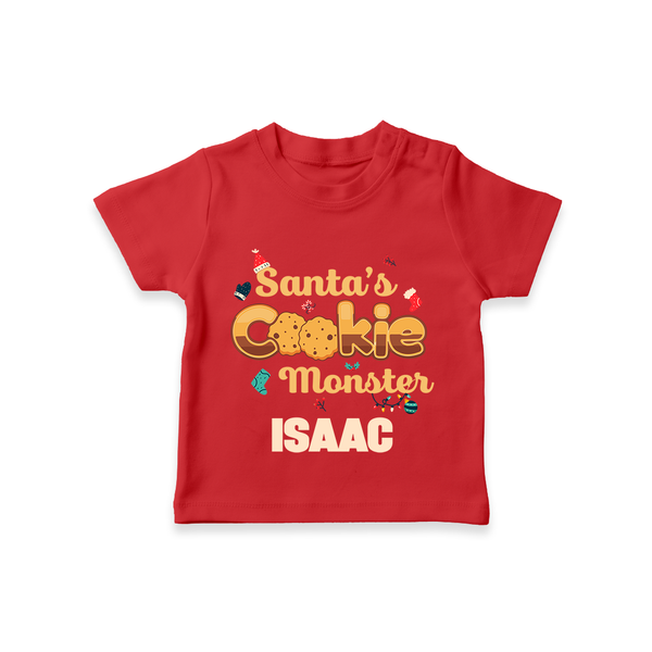 Santa's Cookie Monster T - Shirt | Personalized Baby Christmas Outfit - RED - 0-5 Months Old (Chest 17")