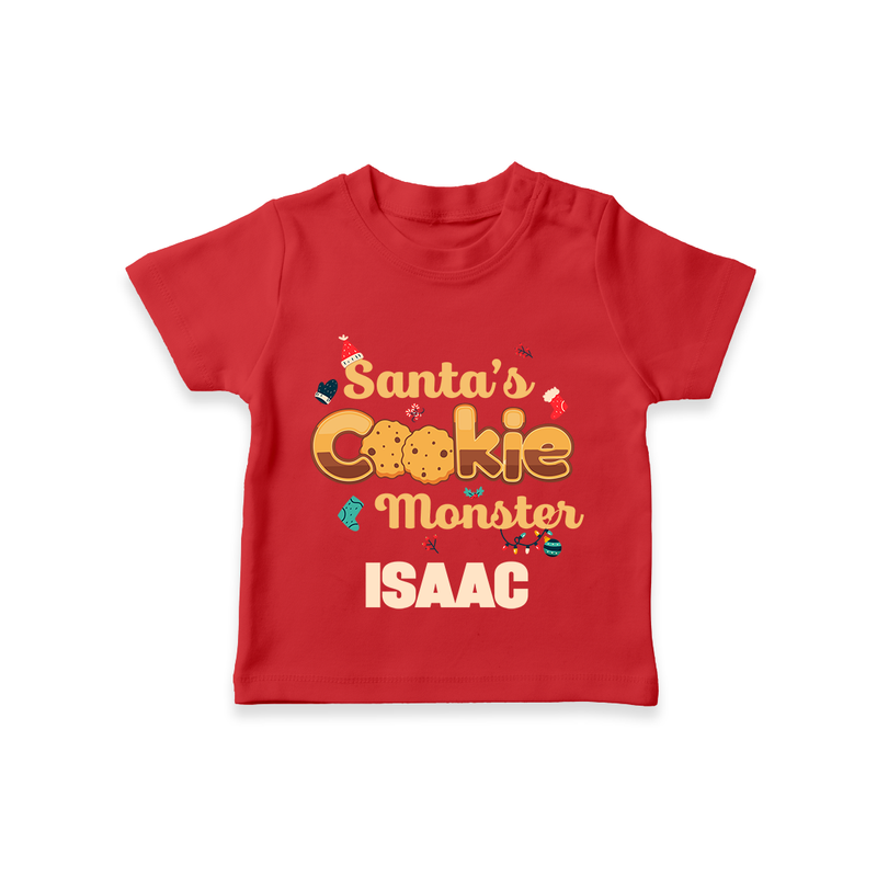 Santa's Cookie Monster T - Shirt | Personalized Baby Christmas Outfit - RED - 0-5 Months Old (Chest 17")