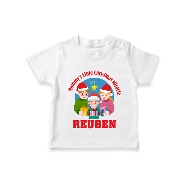 Mommy's Little Christmas Miracle T - Shirt for Boy | Personalized Festive Baby T - Shirt - WHITE - 0-5 Months Old (Chest 17")