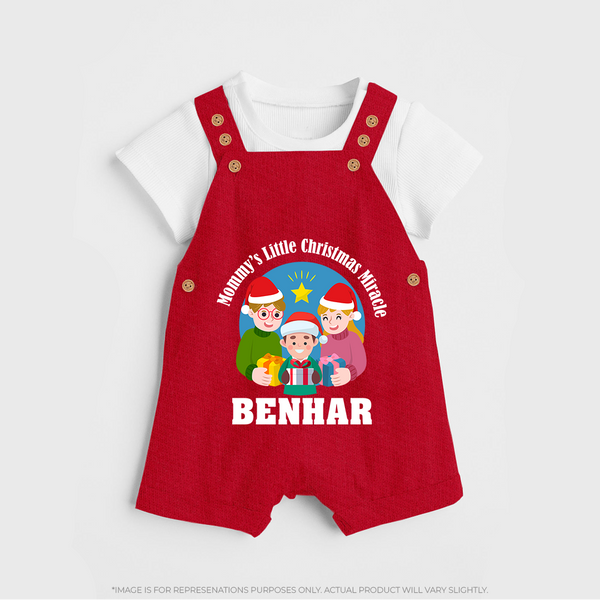 Mommy's Little Christmas Miracle Dungaree Set for Boy | Personalized Festive Baby Dungaree Set - RED - 0 - 5 Months Old (Chest 18")