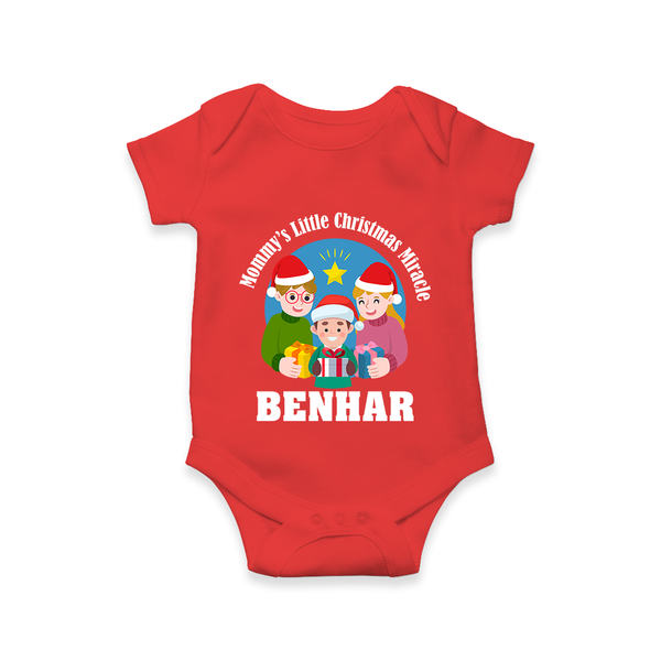 Mommy's Little Christmas Miracle Romper for Boy | Personalized Festive Baby Romper - RED - New Born (Chest 14")
