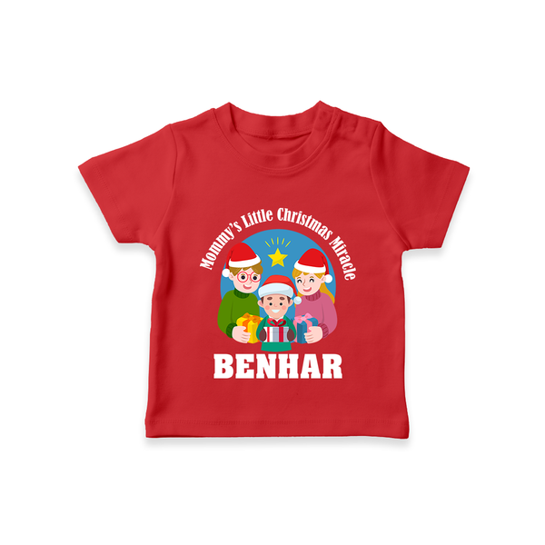 Mommy's Little Christmas Miracle T - Shirt for Boy | Personalized Festive Baby T - Shirt - RED - 0-5 Months Old (Chest 17")
