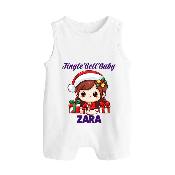 Jingle Bell Baby Romper Suit / Sleeveless Romper for Girl | Holiday Baby Outfit - WHITE - 0 - 5 Months Old (Chest 18")