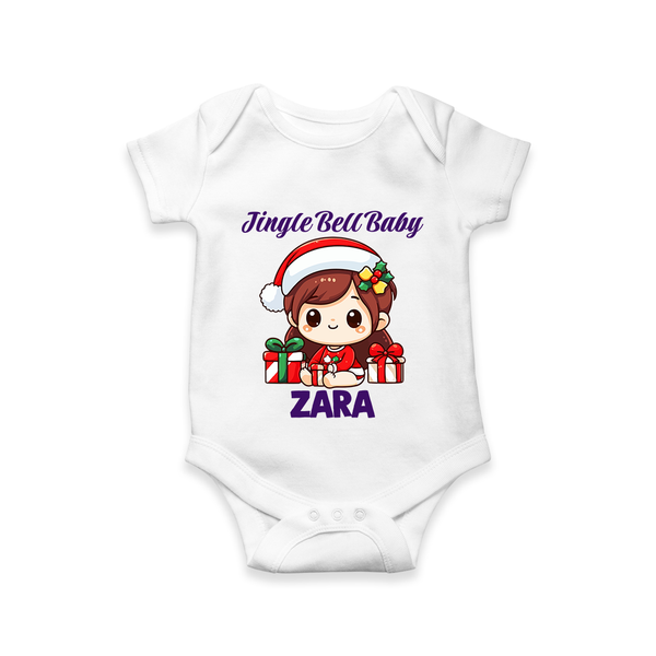 Jingle Bell Baby Romper for Girl | Holiday Baby Outfit - WHITE - New Born (Chest 14")