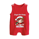 Jingle Bell Baby Romper Suit / Sleeveless Romper for Girl | Holiday Baby Outfit - RED - 0 - 5 Months Old (Chest 18")