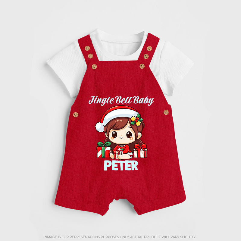 Jingle Bell Baby Dungaree Set for Girl | Holiday Baby Outfit - RED - 0 - 5 Months Old (Chest 18")