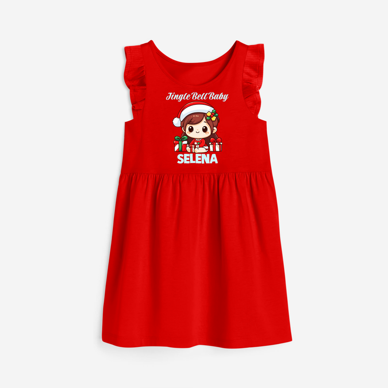 Jingle Bell  Frock for Girl | Holiday Baby Outfit - RED - 1 - 2 Years Old (Chest 22" , Full Length 22")