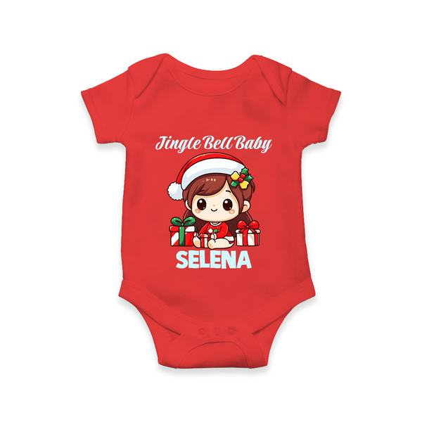 Jingle Bell Baby Romper for Girl | Holiday Baby Outfit - RED - New Born (Chest 14")