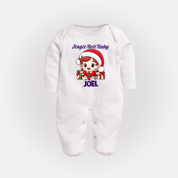 Jingle Bell Baby Sleep Suit / Full Sleeve BodySuit for Boy | Personalized Christmas Baby Sleep Suit / Full Sleeve BodySuit - WHITE - New Born (Chest 7.5")
