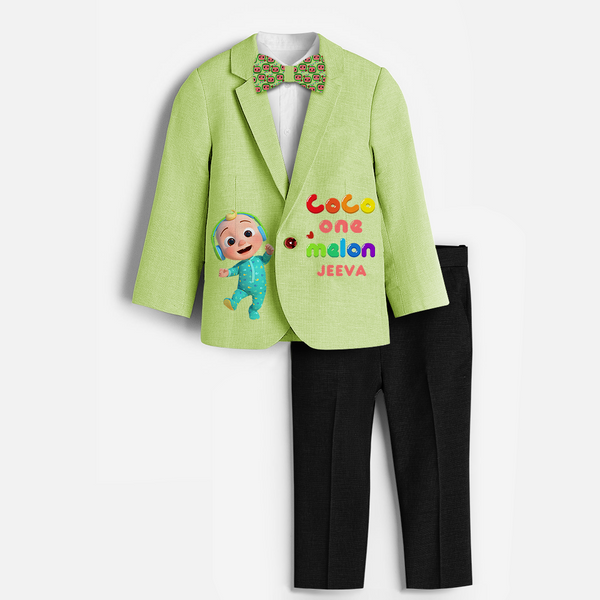 First Year Cocomelon Themed Customized Knitted Blazer With Name For Kids - PASTEL GREEN - 1 Year Old (Blazer - Chest 23"/Pant Length 17"/Pant Waist 21")