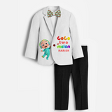 Second Year Cocomelon Themed Customized Knitted Blazer With Name For Kids - WHITE - 1 Year Old (Blazer - Chest 23"/Pant Length 17"/Pant Waist 21")