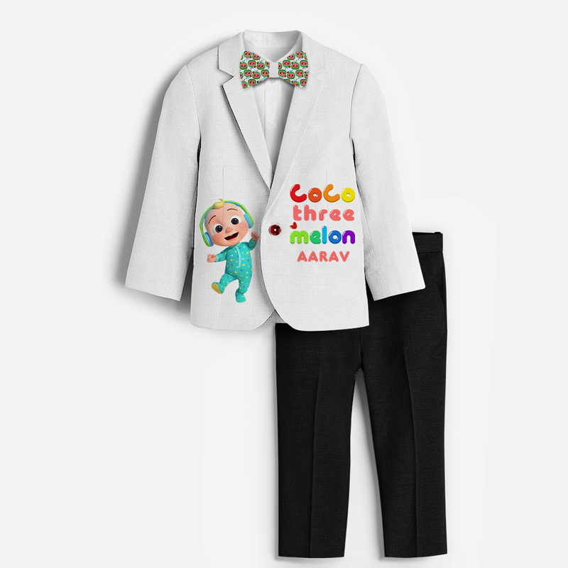 Third Year Cocomelon Themed Customized Knitted Blazer With Name For Kids - WHITE - 1 Year Old (Blazer - Chest 23"/Pant Length 17"/Pant Waist 21")