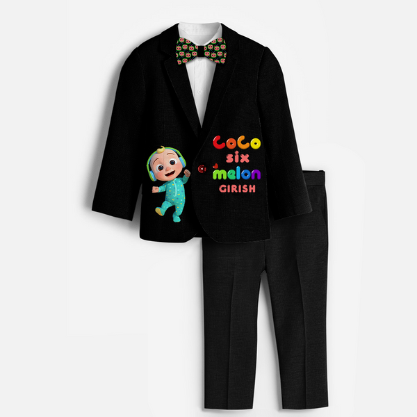 Sixth Year Cocomelon Themed Customized Knitted Blazer With Name For Kids - BLACK - 1 Year Old (Blazer - Chest 23"/Pant Length 17"/Pant Waist 21")