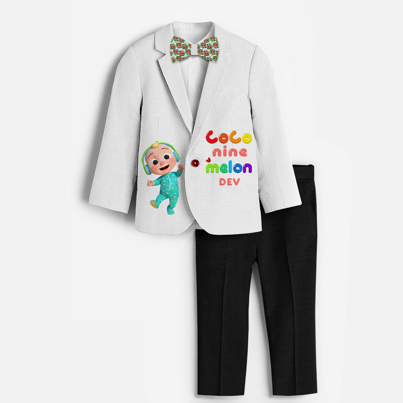 Ninth Year Cocomelon Themed Customized Knitted Blazer With Name For Kids - WHITE - 1 Year Old (Blazer - Chest 23"/Pant Length 17"/Pant Waist 21")