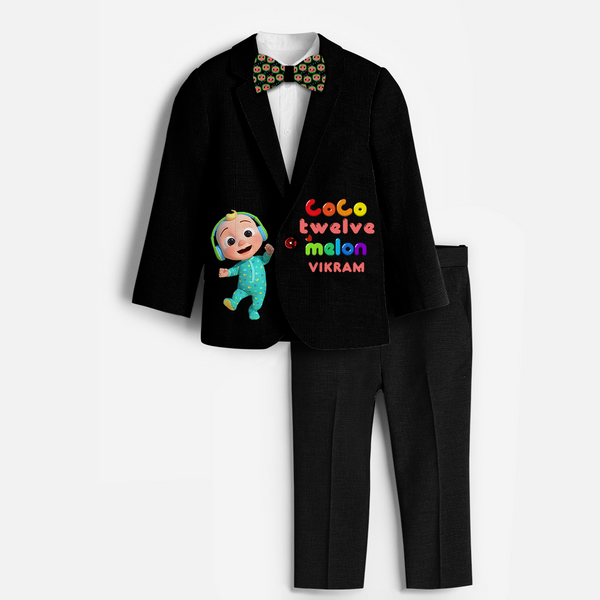 Twelfth Year Cocomelon Themed Customized Knitted Blazer With Name For Kids - BLACK - 1 Year Old (Blazer - Chest 23"/Pant Length 17"/Pant Waist 21")