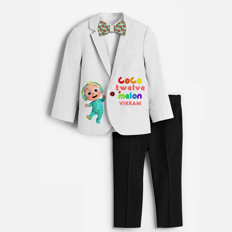 Twelfth Year Cocomelon Themed Customized Knitted Blazer With Name For Kids - WHITE - 1 Year Old (Blazer - Chest 23"/Pant Length 17"/Pant Waist 21")