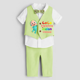 Twelfth Year Cocomelon Themed Customized Waist Coat With Name For Kids - PASTEL GREEN - 1 Year Old (Waist Coat - Chest 22"/Pant Length 17"/Pant Waist 21")