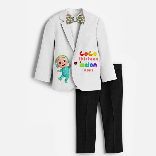 Thirteenth Year Cocomelon Themed Customized Knitted Blazer With Name For Kids - WHITE - 1 Year Old (Blazer - Chest 23"/Pant Length 17"/Pant Waist 21")