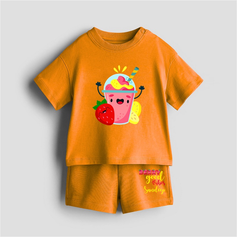 Berry Good Vibes - Customized Kids Co-ord Set With Name For Boys & Girls (Ages 0 - 13) - TANGERINE - 0-5 months old  (Chest 18")